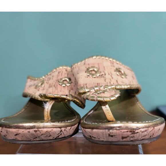 Jack Rogers Gold Metallic Leather Cork Wedge Sandals - Picture 5 of 8